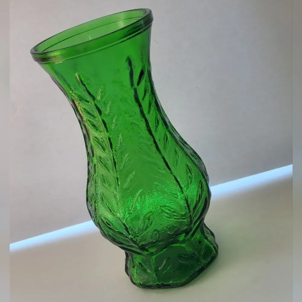 Vintage FTD Green Depression Glass Vase